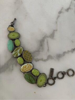 JilZarah Green Multi-Pattern cobblestone Statement Bracelet